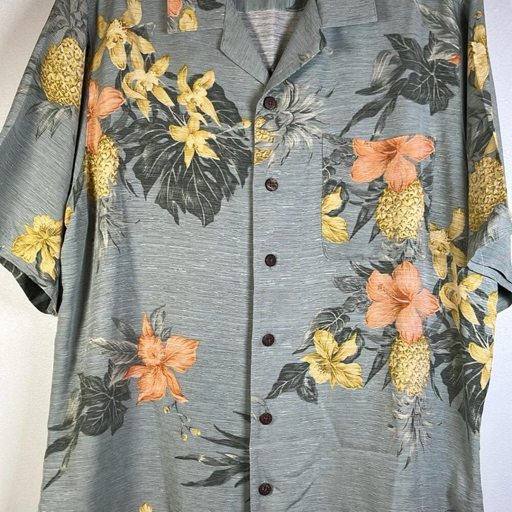 Havana Jack's Café Mens LG Hawaiian Button Up Green 100% Silk Father's Day Gi